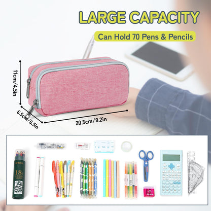 Della Gao Large Pencil Case, Big Capacity Pencil Pouch with 2 Compartments, Office Pencil Bag with Zipper, Big Pen Case for Adults (01-Black)