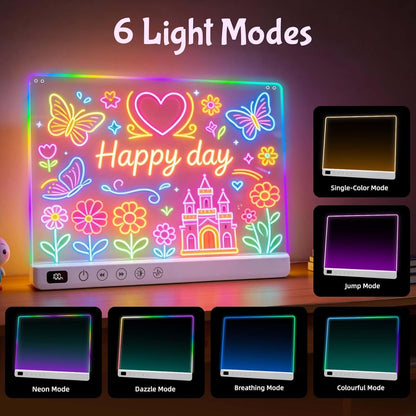 16" Rechargeable LED Drawing Board for Kids, Doodle LED Note Board with Colors, Neon Light Up Drawing Board with Markers&Tracing Paper, Creative Easter Birthday Christmas Gift Ideas
