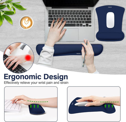 MOSISO Wrist Rest Support for Mouse Pad & Keyboard Set, Ergonomic Mousepad Non-Slip Base Home/Office Pain Relief & Easy Typing Cushion with Neoprene Cloth & Raised Memory Foam, Black