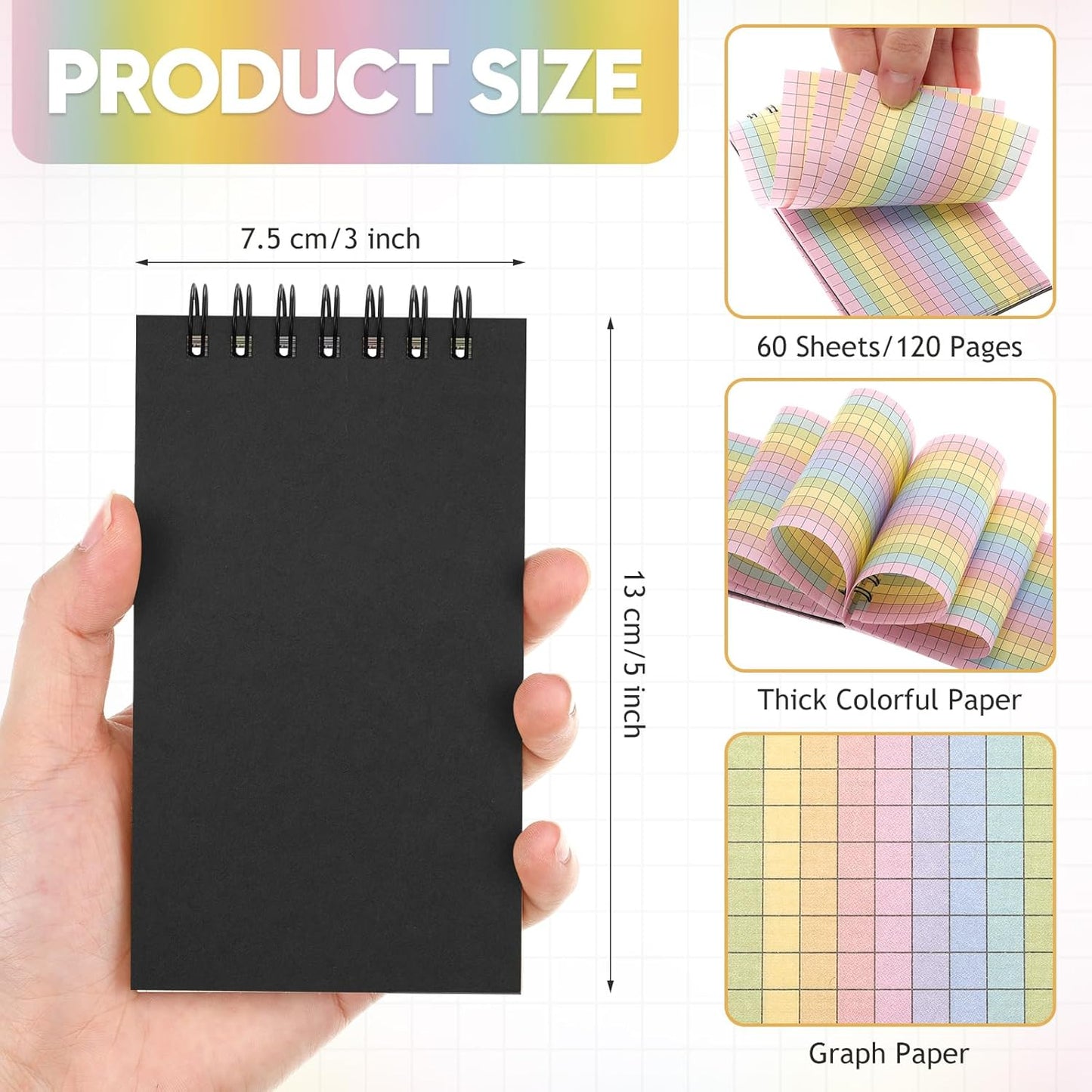 Jutom 2 Pcs Mini Pocket Notebooks Bulk 3x5 Graph Paper Top Spiral Notebook 120 Pages 80 Gsm Mini Grid Notepads for Personal Organizers Home Classroom Business Work Supplies (Kraft)