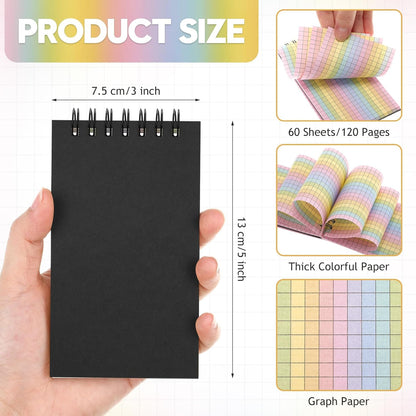 Jutom 2 Pcs Mini Pocket Notebooks Bulk 3x5 Graph Paper Top Spiral Notebook 120 Pages 80 Gsm Mini Grid Notepads for Personal Organizers Home Classroom Business Work Supplies (Kraft)