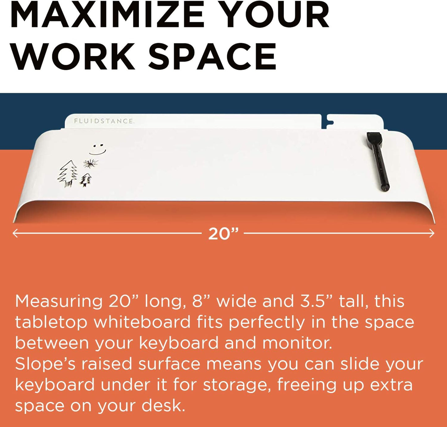 FluidStance Slope Desktop Dry Erase Computer to-Do Board, Dry Erase Surface, Solid Steel with White Surface (White, Medium)