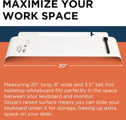 FluidStance Slope Desktop Dry Erase Computer to-Do Board, Dry Erase Surface, Solid Steel with White Surface (White, Medium)