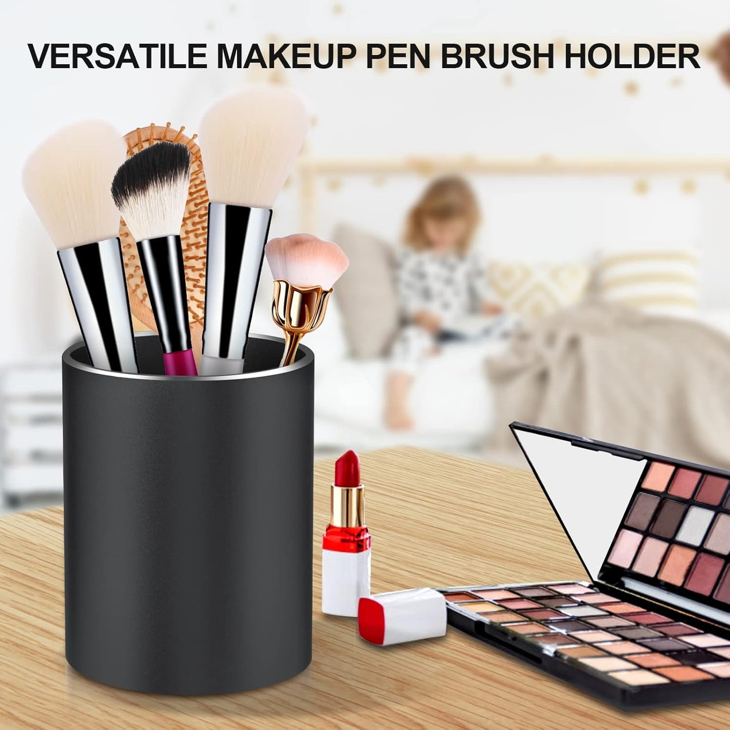 Pen Holder Pencil Holder for Desk, Metal desk pen holder, Makeup Brush Holder, pencil cup, pen organizer for desk, for Office, School, Home, and Kids 3.9×3.14inch（Silver）