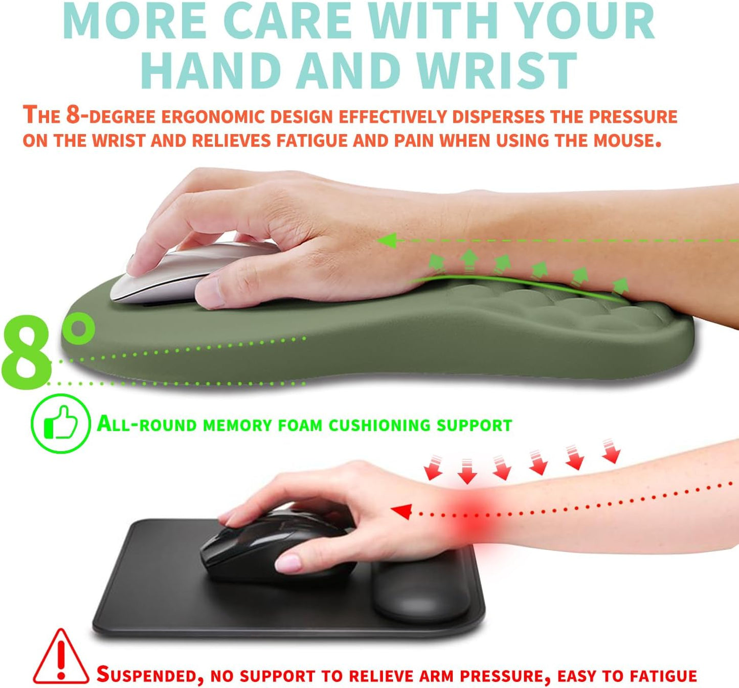 Ergonomic Mouse Pad Wrist Support with Memory Foam Massage Bulge, Carpal Tunnel Pain Relief Mousepad Wrist Rest for Mouse(12x8 inch, Silver Gray Light Purple)
