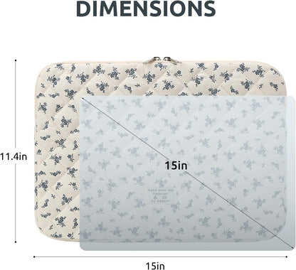 Puffy Laptop Sleeve 13 Inch Cute Quilted Laptop Protective Case Padded Floral Computer Sleeve for MacBook (A-Blue, 13 Inch)