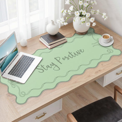 iCasso Pink Leather Desk Mat,Extra Large Scalloped Mouse Pad for Desktop,Waterproof PU Nail Table Mat,Cute Keyboard Mats for Women Girl,Non-Slip Desk Cover Mat for Office Home Dorm