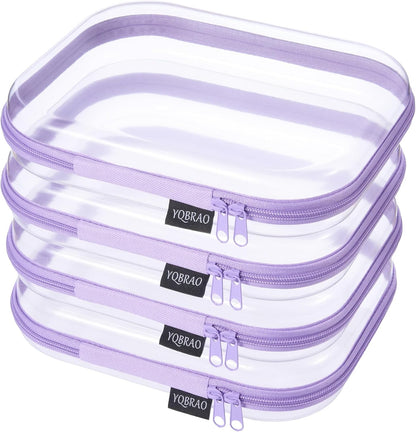YQBRAO 6 Pack Clear Hard Shell Zipper Case, 1.2mm Heavy Duty Crush-Proof Diaper Bag Organizer Pouches, TSA Approved Travel Makeup Bag for Toiletries & Electronics, (2L, 2M, 2S) Multi-Size Storage Set