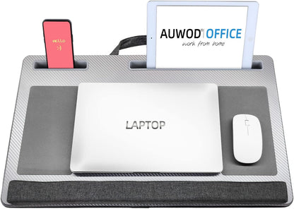 Extra Large Lap Laptop Desk - Full PU Material Mouse Pad Gaming Tray - Portable LapDesk with Phone Holder & Wrist Rest for Notebook, MacBook, Tablet, Bed, Sofa(Black, Fit Up 17.3-in Laptops)