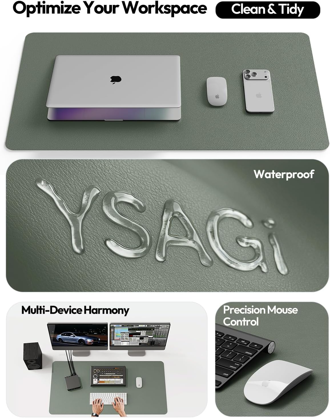 YSAGi Leather Desk Pad Protector, Office Desk Mat, Large Mouse Pad, Non-Slip PU Leather Desk Blotter, Waterproof Laptop Desk Writing Pad for Office and Home (23.6" x 13.8", Eggshell) - Colors B