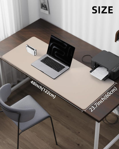 AFIING Desk Pad Protector 23.6" x 13.7" - Non-Slip Waterproof PU Leather Desk Mat for Mouse, Keyboard, Laptop, Office and Home Workspace (Beige)