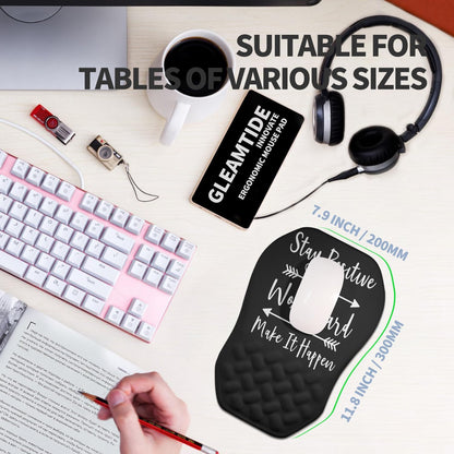 Ergonomic Raised Mouse Pad Wrist Support with Bilateral Slope Memory Foam Mousepad for Wrist Rest and Carpal Tunnel Pain Relief 11.8x7.9〃 Black