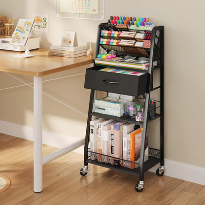 Homsorout 3 Tier Rolling Cart - Metal Utility Cart with Storage Drawer and Wheels, Versatile Art & Craft Organizer for Home, Office, or Studio - Ideal for Storing Brushes, Paints, and Supplies