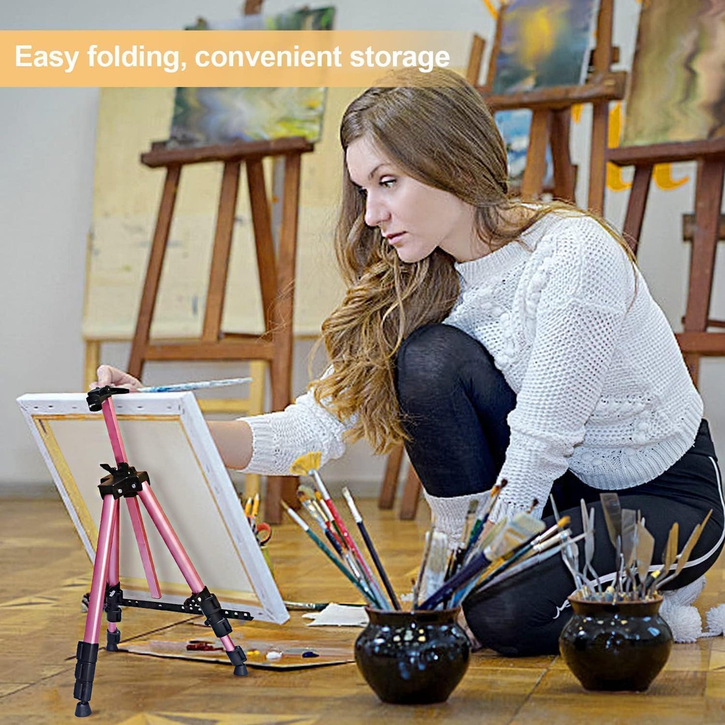 Art Easel Stand for Painting and Sign - RRFTOK 17 to 66 Inch Adjustable Aluminum Tripod Easels for Display, Portable Canvas and Poster Stand with Carry Bag for Beginners, Students and Classroom Use
