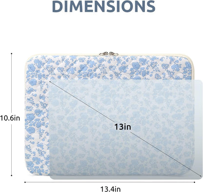 Puffy Laptop Sleeve 13 Inch Cute Quilted Laptop Protective Case Padded Floral Computer Sleeve for MacBook (A-Blue, 13 Inch)