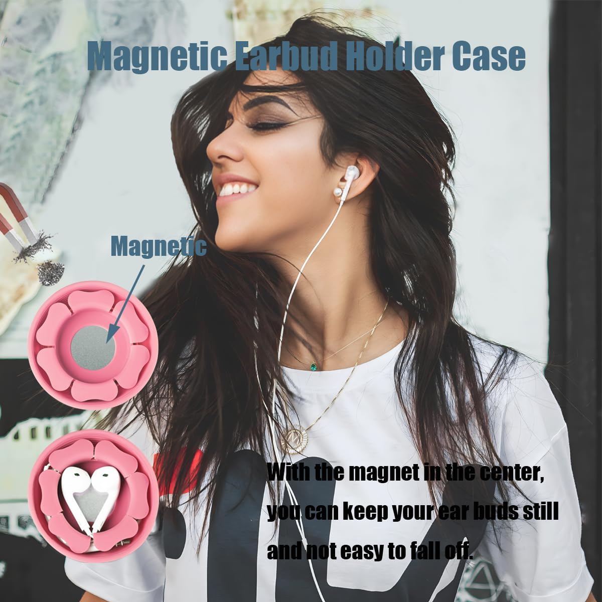 MAIRUI Wired Earbud Case Earphone Headphone Cord Organizer Earbuds Wrap Soft Silicone Magnetic Holder Storage Tangle Free Cable Winder(Red)
