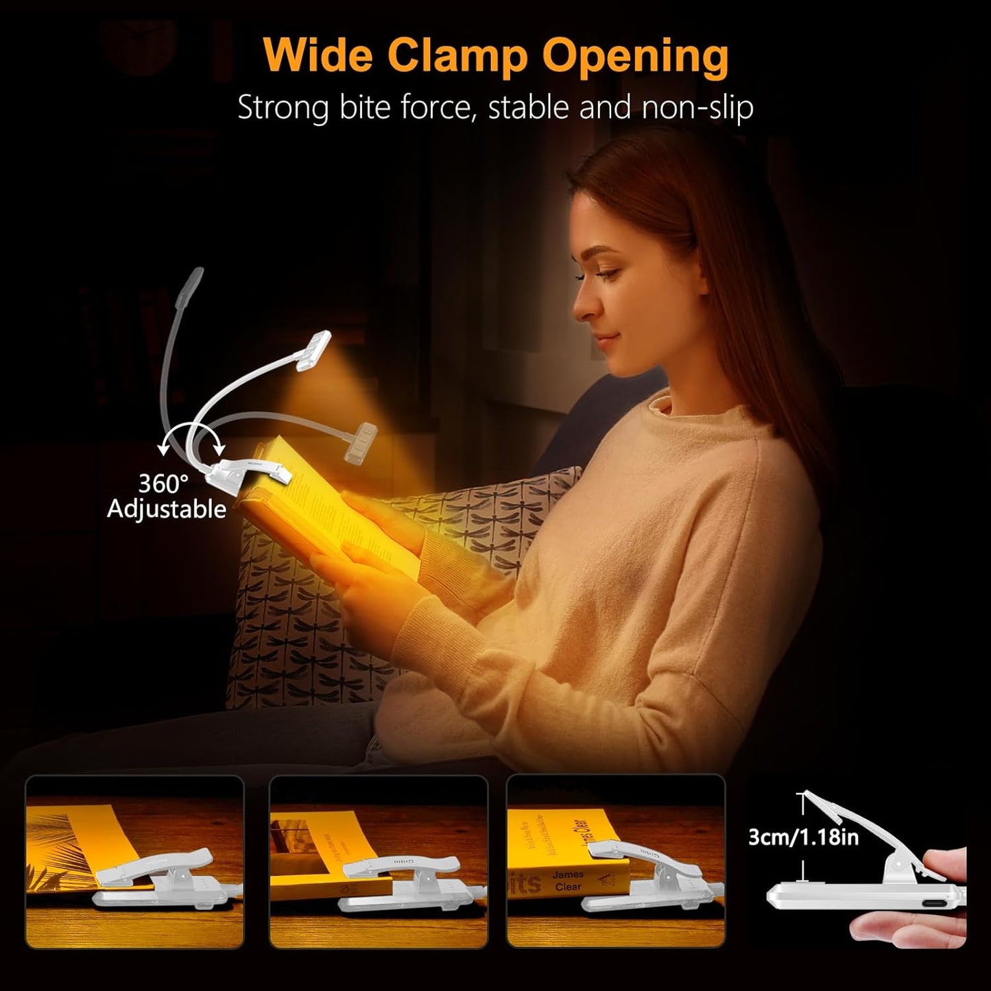 Gritin 19 LED Rechargeable Book Light for Reading in Bed with Memory Function- Eye Caring 3 Color Temperatures,Stepless Dimming Brightness,90 Hrs Runtime Lightweight Clip on Light for Book Lovers