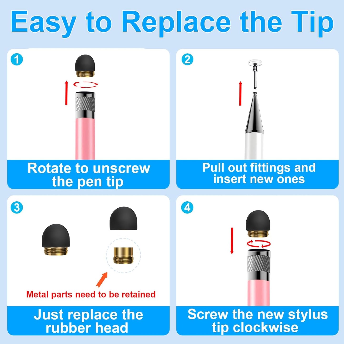 Bopomofo Stylus (5 Pcs), 2-in-1 Stylus Pen for Touch Screen, High Precision and Sensitivity, Suitable for iPhone/ipad/Android Tablets, Compatible with Touch Screens (Black/White/Blue/Rose Gold/Silver)