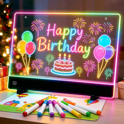 LED Drawing Board for Kids, Rechargeable Light Up Doodle Glow Pad, 72H Battery, Neon Art Dry Erase Note Board with 5 Tracing Papers & 7 Markers, Educational Toys, Birthday Gifts for Boys Girls 3-12