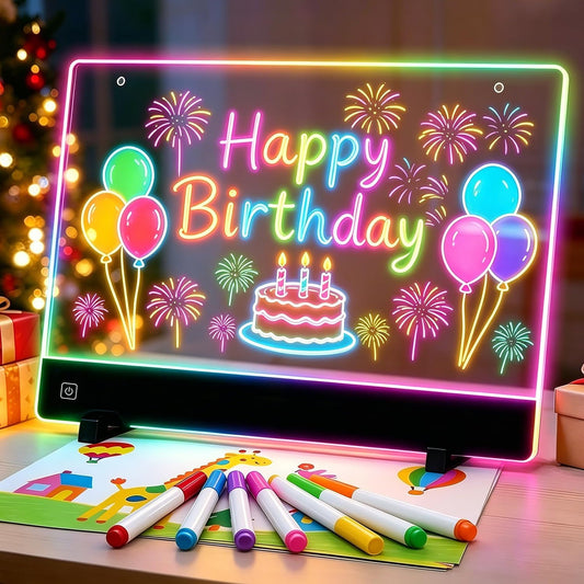 LED Drawing Board for Kids, Rechargeable Light Up Doodle Glow Pad, 72H Battery, Neon Art Dry Erase Note Board with 5 Tracing Papers & 7 Markers, Educational Toys, Birthday Gifts for Boys Girls 3-12