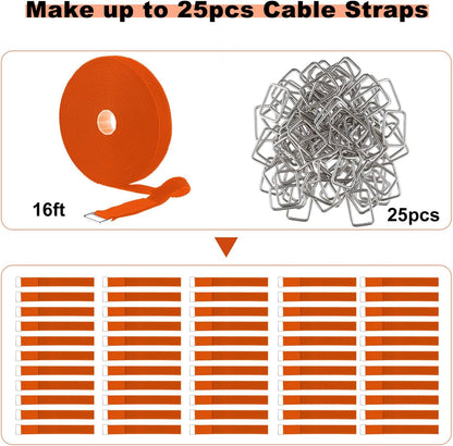 YMCRLUX 1"x32ft Hook and Loop Straps with 50 Metal Buckles, Adjustable Fastening Cable Straps, Cut-to-Length Cinch Strap, Reusable Nylon Securing Cord Ties for Organizer or Storage, 1 inch Wide, Black