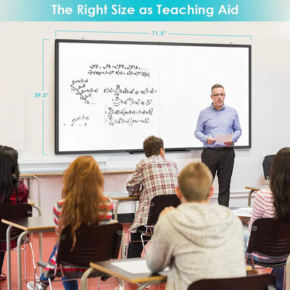 Magnetic White Board Dry Erase Board for Wall，72" x 40" Wall-Mounted Aluminum Frame Marker Board, Foldable Portable Whiteboard with a Long Pen Tray for School, Classroom, Office & Home