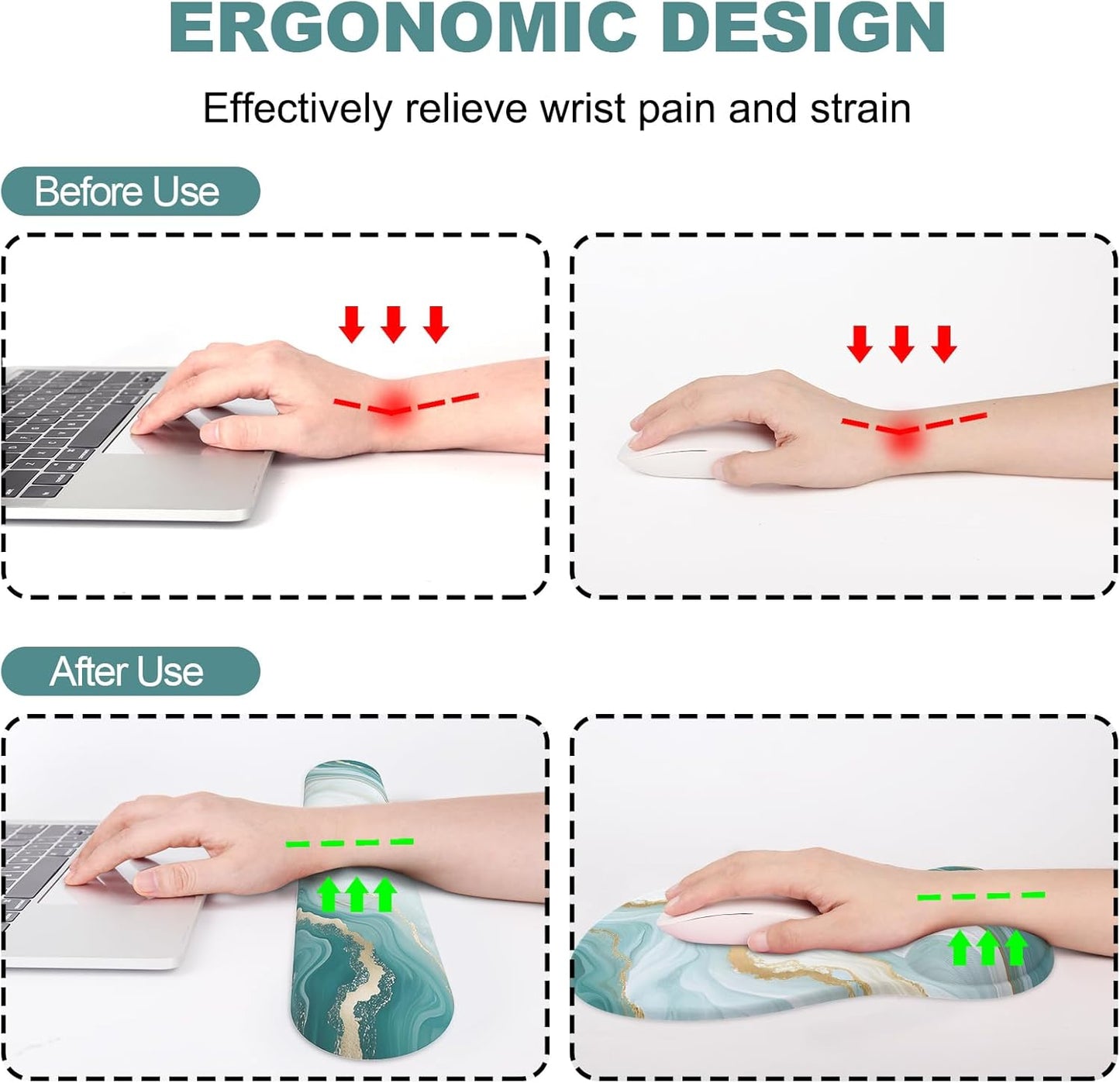 Ergonomic Mouse Pad with Wrist Rest and Keyboard Wrist Rest, Gel Mousepad and Wrist Rest for Computer Keyboard, Pain Relief, Non-Slip PU Base, Mouse Pad with Wrist Support for Gaming, Office, Brown