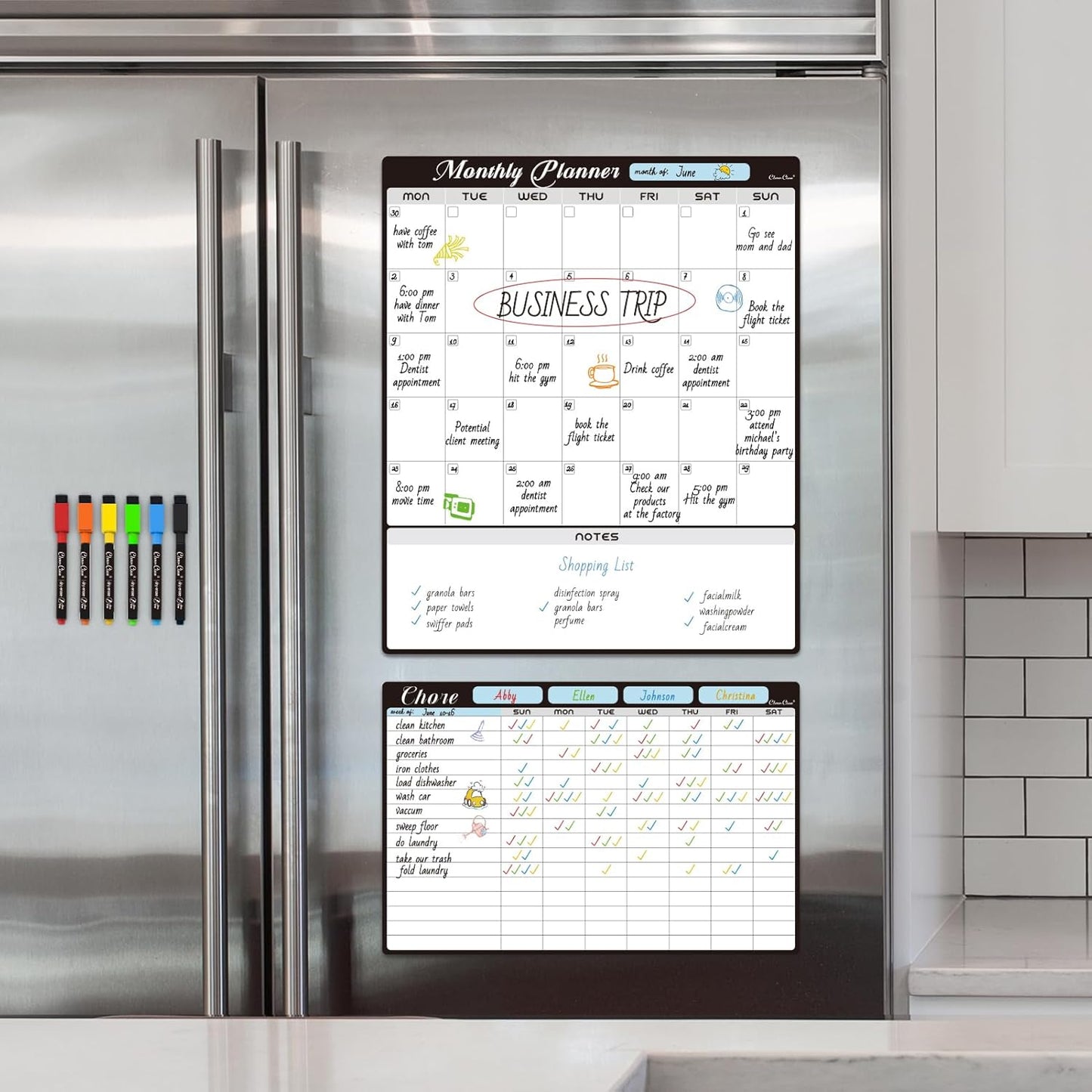 Magnetic Dry Erase List Board - 4"x12" Multifunctional List Board for Fridge - 6 Extra Fine Point Markers Included - Shipped Flat