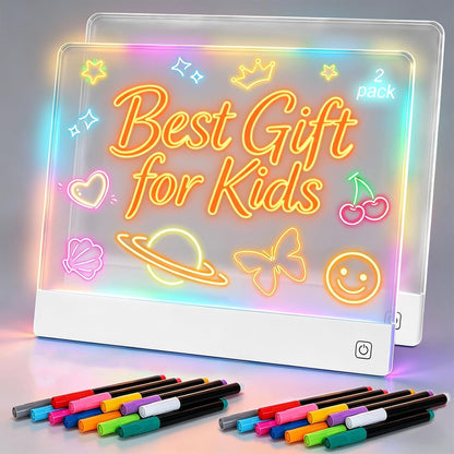 Rechargeable LED Drawing Board for Kids with Tracing Pages, Lumi Board Magnetic Light Up Acrylic Dry Erase Board, LED Note Board with 4 Magnets, Birthday Gifts Toy for Kids/Girls