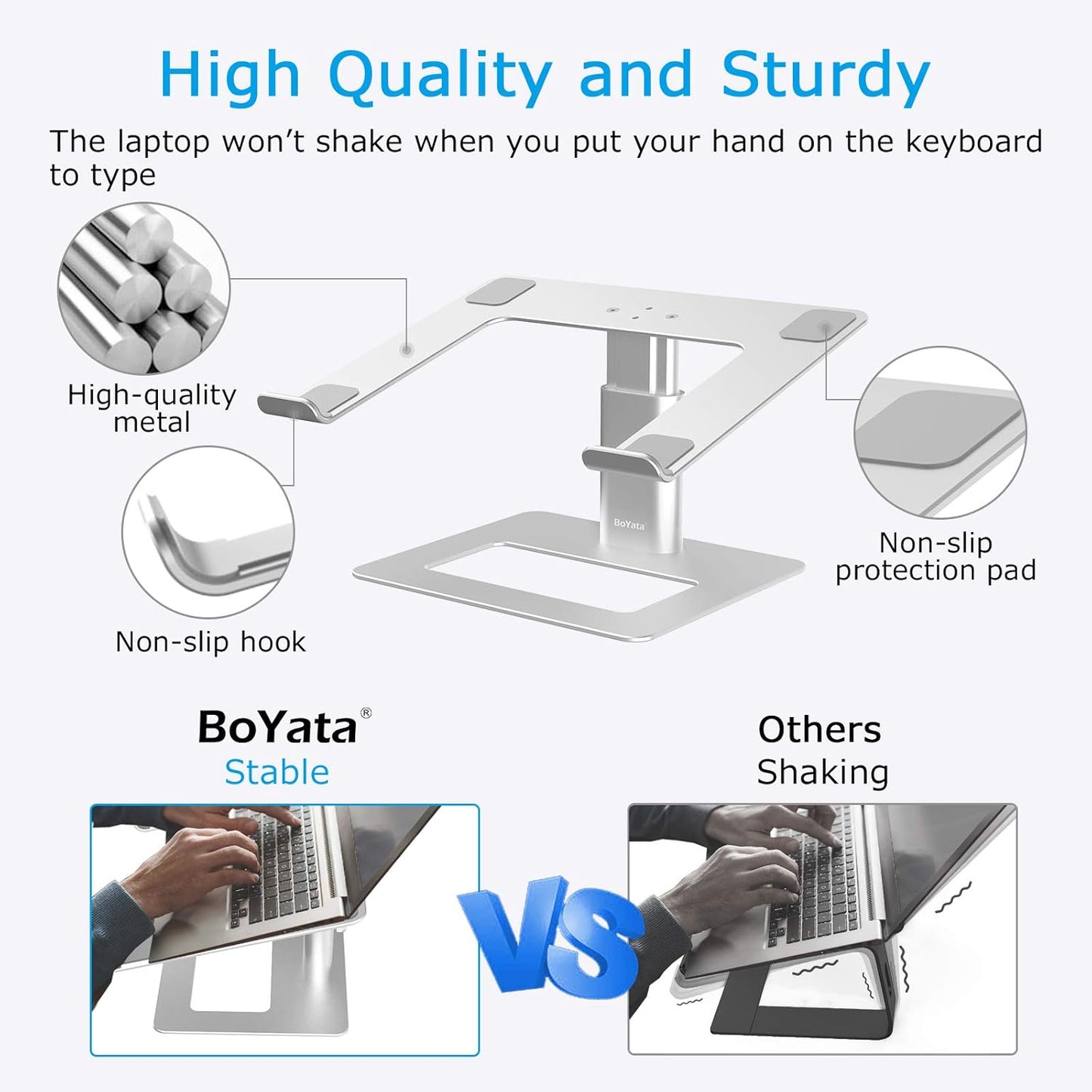BoYata Laptop Stand, Ergonomic Aluminum Height Adjustable Computer Stand Laptop Holder for Desk, Compatible with MacBook Pro/Air, Dell, Lenovo, HP, Samsung, More Laptops 11-17"