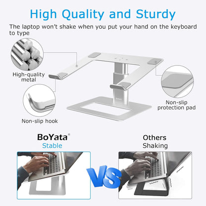 BoYata Laptop Stand, Ergonomic Aluminum Height Adjustable Computer Stand Laptop Holder for Desk, Compatible with MacBook Pro/Air, Dell, Lenovo, HP, Samsung, More Laptops 11-17"