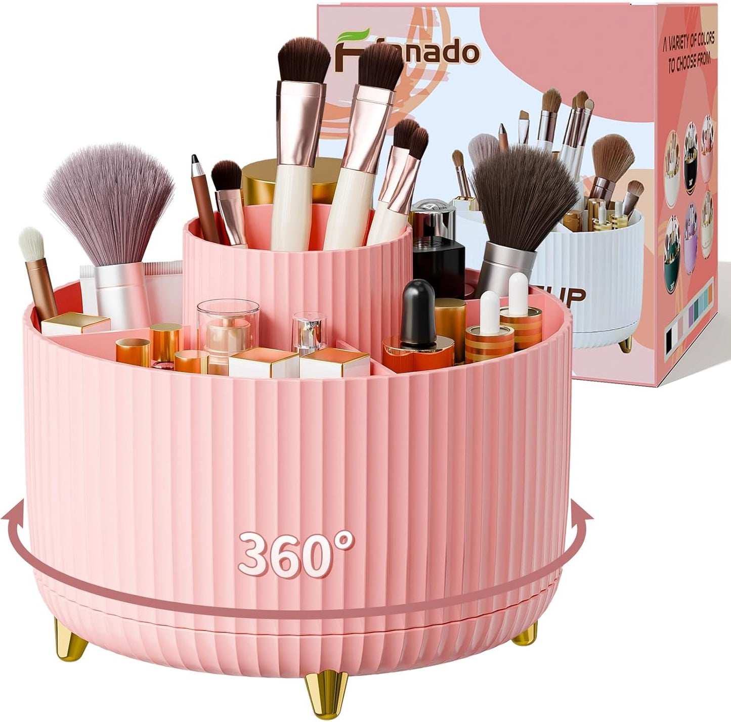 fanado 360° Rotate Makeup Brush Holder Organizer, Makeup Organizers Countertop, Makeup organization and Skincare Storage for Vanity, Desktop, Bathroom (White)