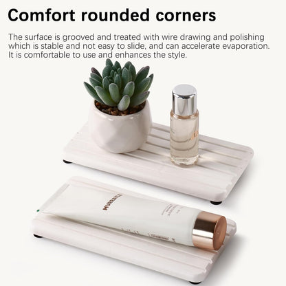 NiuYichee 2 PCS Water Absorbent diatomite Coasters, 8.3" x 4" Water Absorbing Stone Tray for Sink, Stone Drying mat for Kitchen Counter, Stone soap Tray Used for Hand Soaps & toiletries & Plants