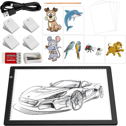 KOBAIBAN A4 Light Pad with 4 Clips, Ultra-Thin LED Light Board for Diamond Painting, Stepless Dimmable Brightness USB-C Power Light Table for Tracing, Light Box for Sketching, Drawing, Weeding Vinyl