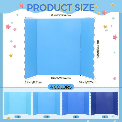 Mooliwe 4 Pack 24" X 16" Trifold Poster Board, Medium Tri Fold Boards Foldable Corrugated Presentation Display Scalloped Borders for Science Fair Events, School Projects, Exhibitions (Macaron)