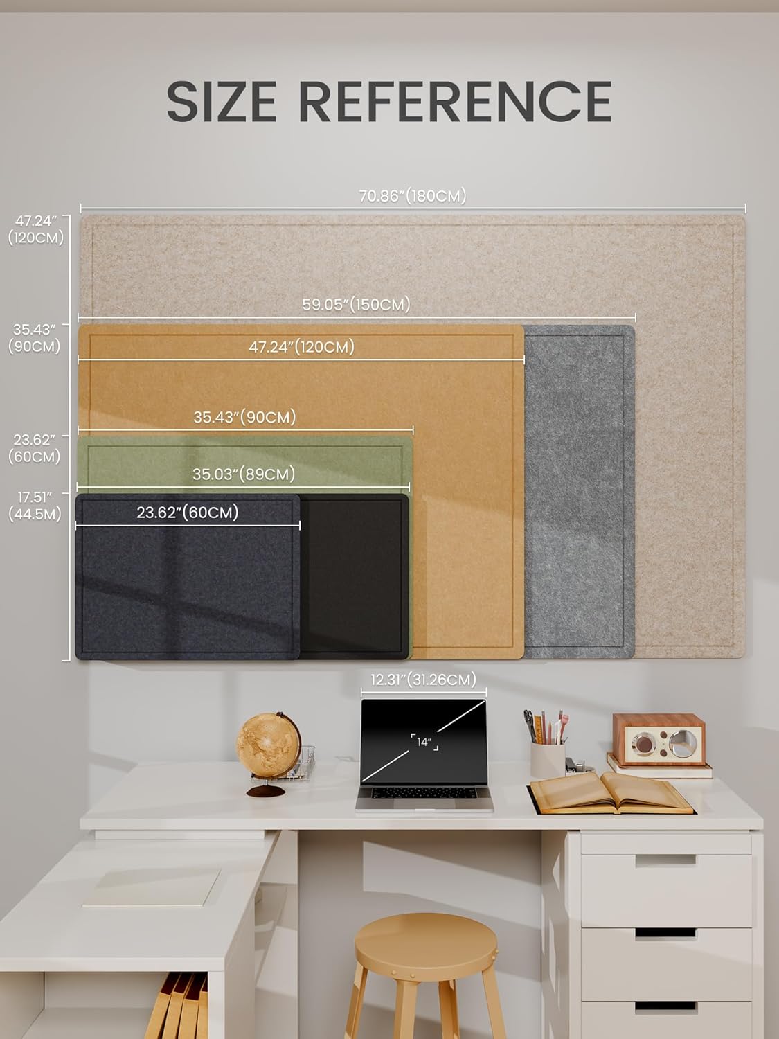 Fluxynara Bulletin Board, 23.6" x 17.5" Cork Board Alternative with 12 Safe Removable Adhesive Tabs, Foldable Felt Pin Board for Home Office, Classroom, Bedroom,Entryway for Walls—Sage
