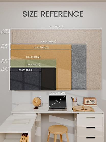 Fluxynara Bulletin Board, 23.6" x 17.5" Cork Board Alternative with 12 Safe Removable Adhesive Tabs, Foldable Felt Pin Board for Home Office, Classroom, Bedroom,Entryway for Walls—Sage