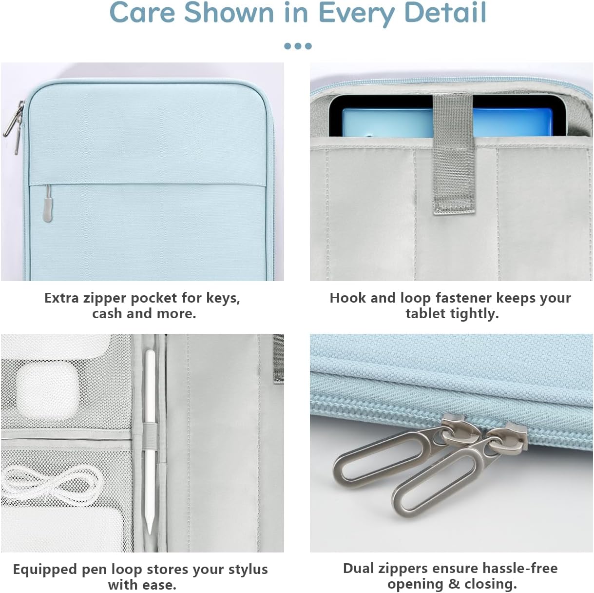 Dadanism 9-11 Inch Tablet Sleeve Padded Carrying Case for iPad (A16) 11th Gen 11", iPad 10th Gen 10.9", iPad Air M4/Pro M5 11", iPad Air 5/4, iPad 9/8/7th Gen, Galaxy Tab A11+ Plus 11", Blue