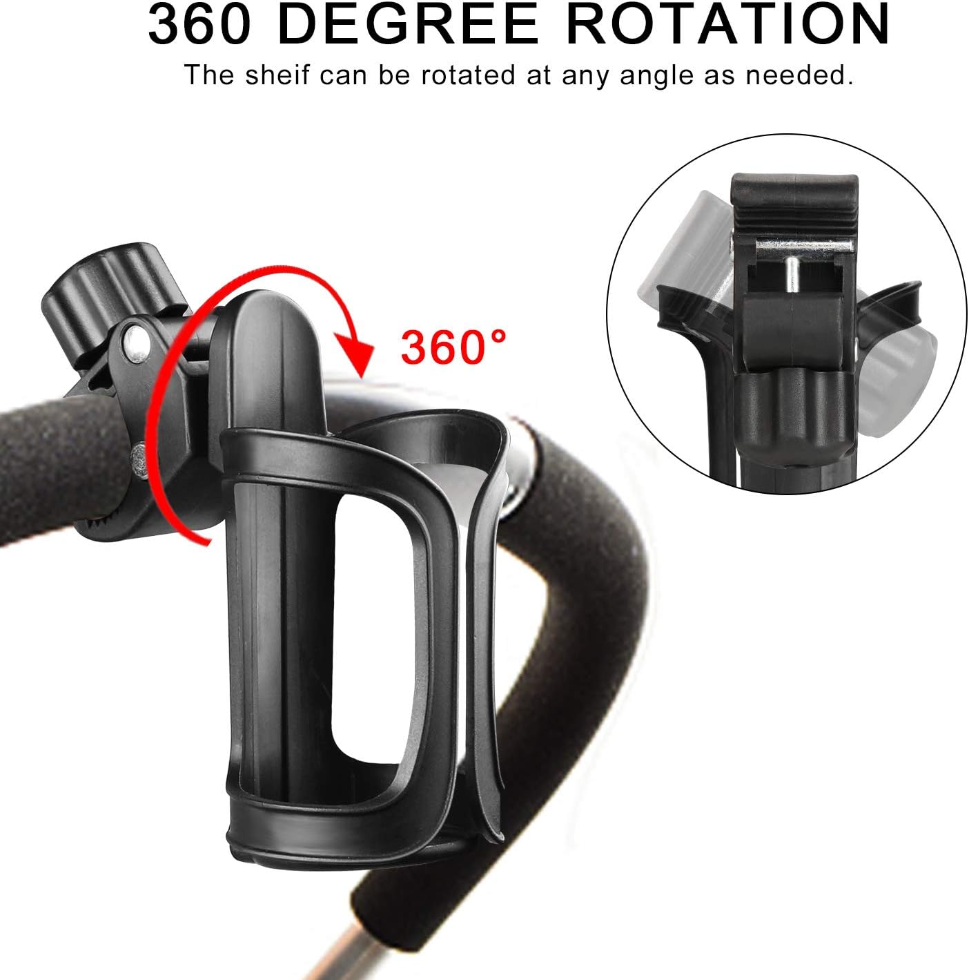Accmor Stroller Cup Holder, Universal Cup Holder for Uppababy, Nuna, Doona Strollers, 360 ° Rotatable Bottle Holder for Stroller, Wheelchair, Walker