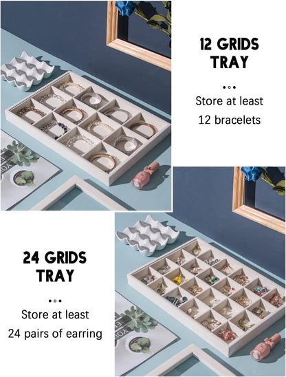 Coward Sunglass Organizer, Beige Velvet Glasses Trays - Eyeglasses Watches Jewelry Display - Men Women (8 Grids)