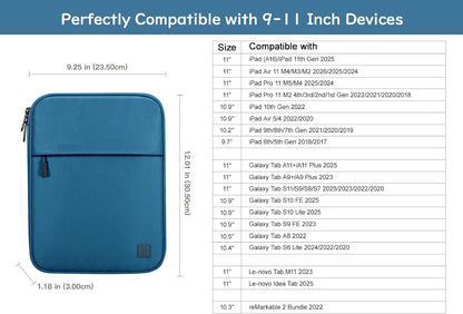 Dadanism 9-11 Inch Tablet Sleeve Padded Carrying Case for iPad (A16) 11th Gen 11", iPad 10th Gen 10.9", iPad Air M4/Pro M5 11", iPad Air 5/4, iPad 9/8/7th Gen, Galaxy Tab A11+ Plus 11", Blue