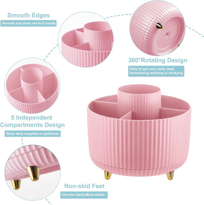 Cayxenful Pencil Holder For Desk,5 Slots 360°Degree Rotating Desk Organizers And Accessories,Desktop Storage Stationery Supplies Organizer, Cute Pencil Cup Pot For Office, School, Home (C-Blue)
