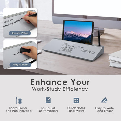 SHANTRA 16'' x 7'' Desktop Whiteboard with Fast Charger Station & Adjustable LED Lamp, Pink Desk Dry Erase Board with Organizer, Computer Pad & Keyboard Stand for Home, School, Office Desk Accessories