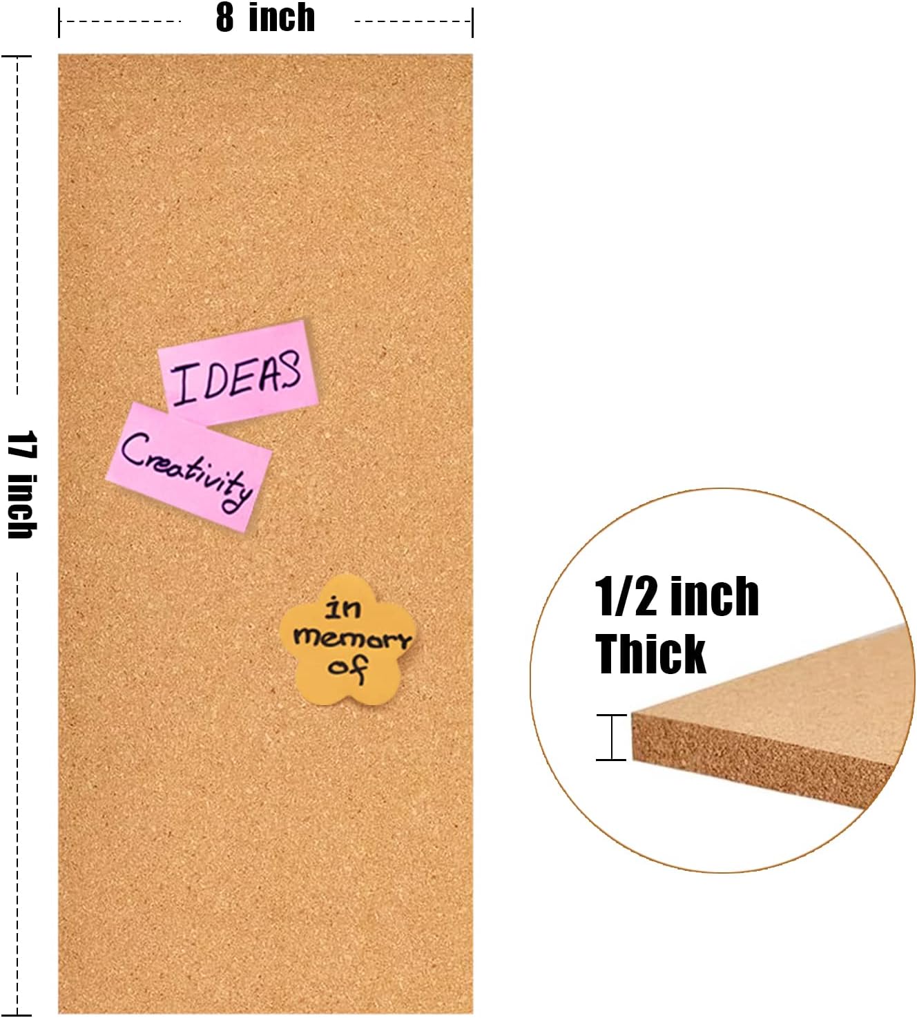 17x8 Corkboard Tiles Bulletin Board, 1/2" Thick Self-Adhesive Cork Boards for Walls, Cork Tiles Vision Board for Home, Office, School, Bulletin Board Decorations(12mm,1pc)