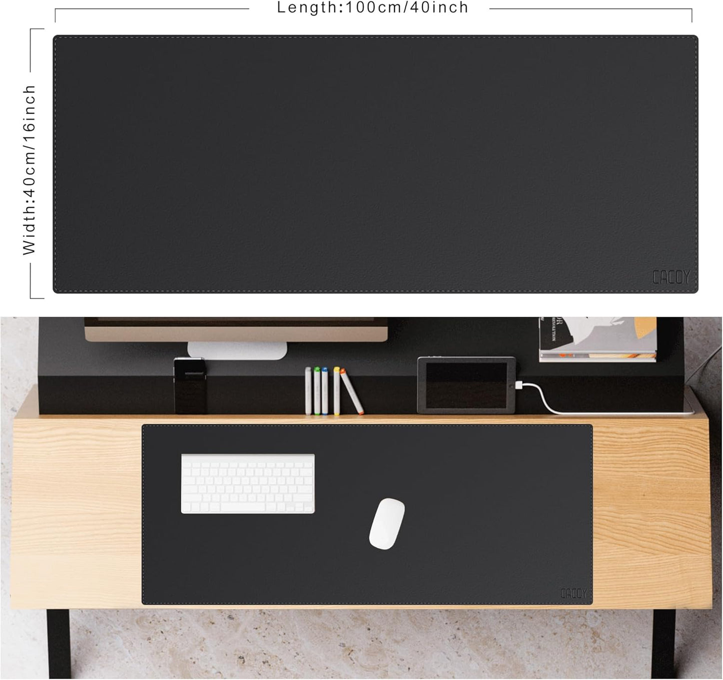 Cacoy 36" x 20" Leather Desk Mat for Home Office, Extra Large PU Leather Desk Pad Blotters, Waterproof Computer Keyboard Mat, Extended Gaming Mouse Pad, Desk Protector for Desktop and PC Laptop, Black