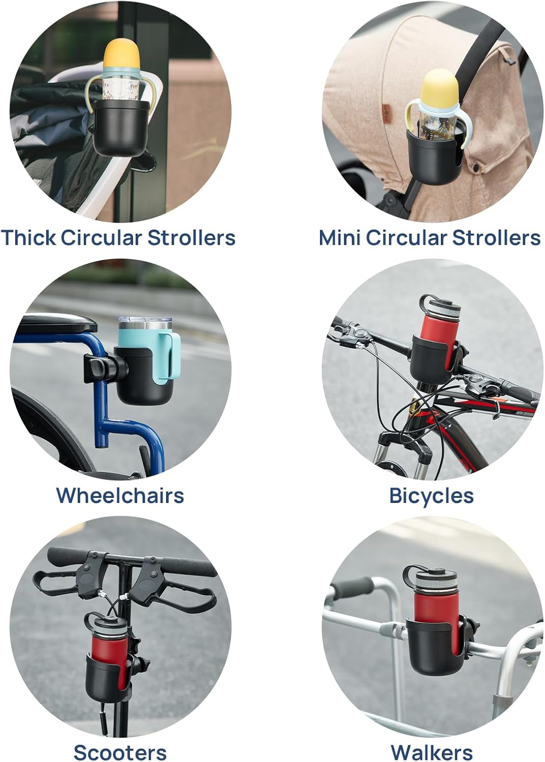 JOYTUTUS Wheelchair Cup Holder, Rollator Cup Holder, 4 Flexible Tabs with Hook Drink Holder for Walker, Scooter, Stroller, Mobility