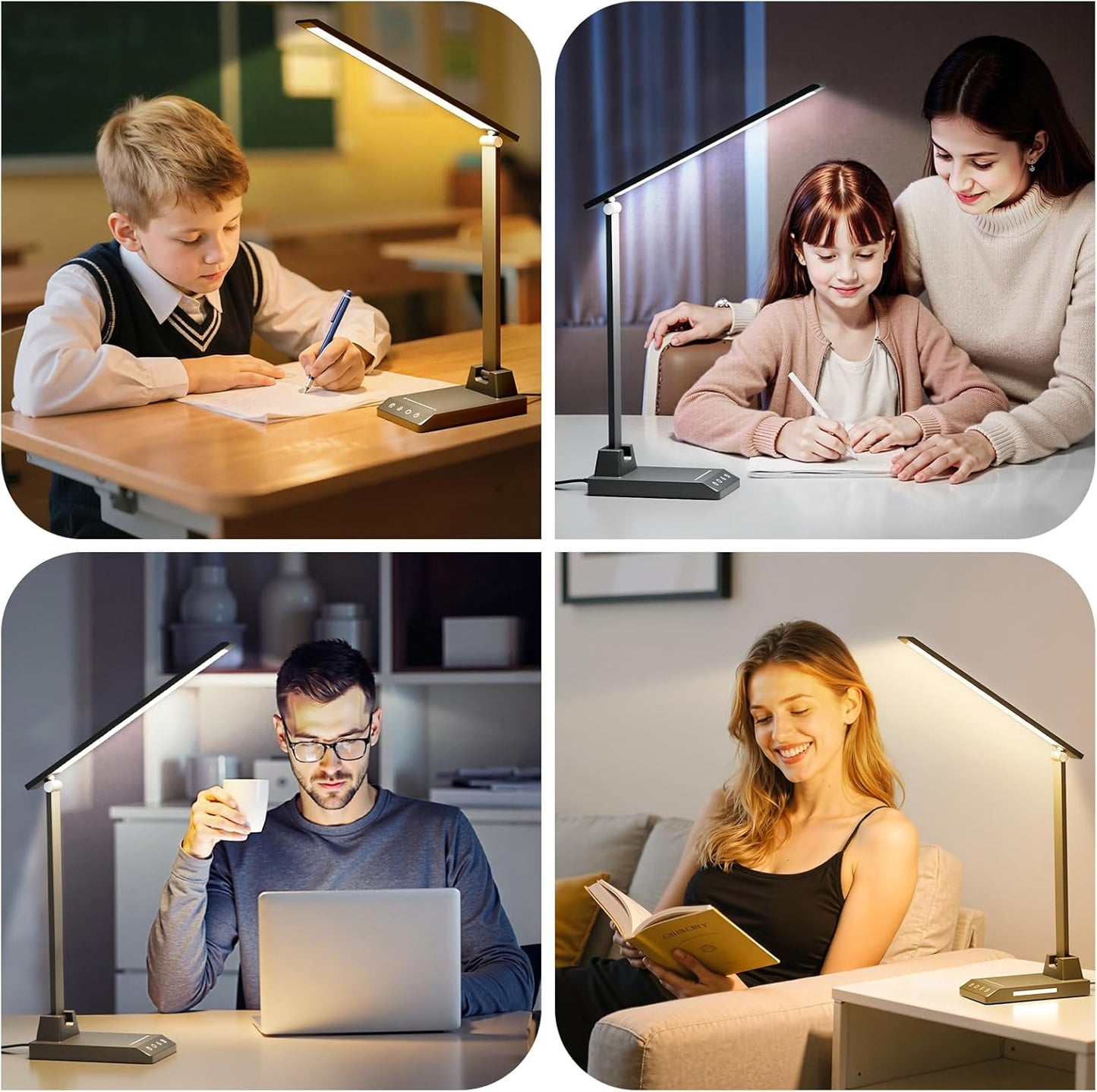ShineTech LED Desk Lamp with USB-C Charging Port, Dimmable Desk Lamp for Home Office, Eye-Caring Reading Lamp with 25 Lighting Modes, Small Desk Light for Bedroom Nightstand with Adapter
