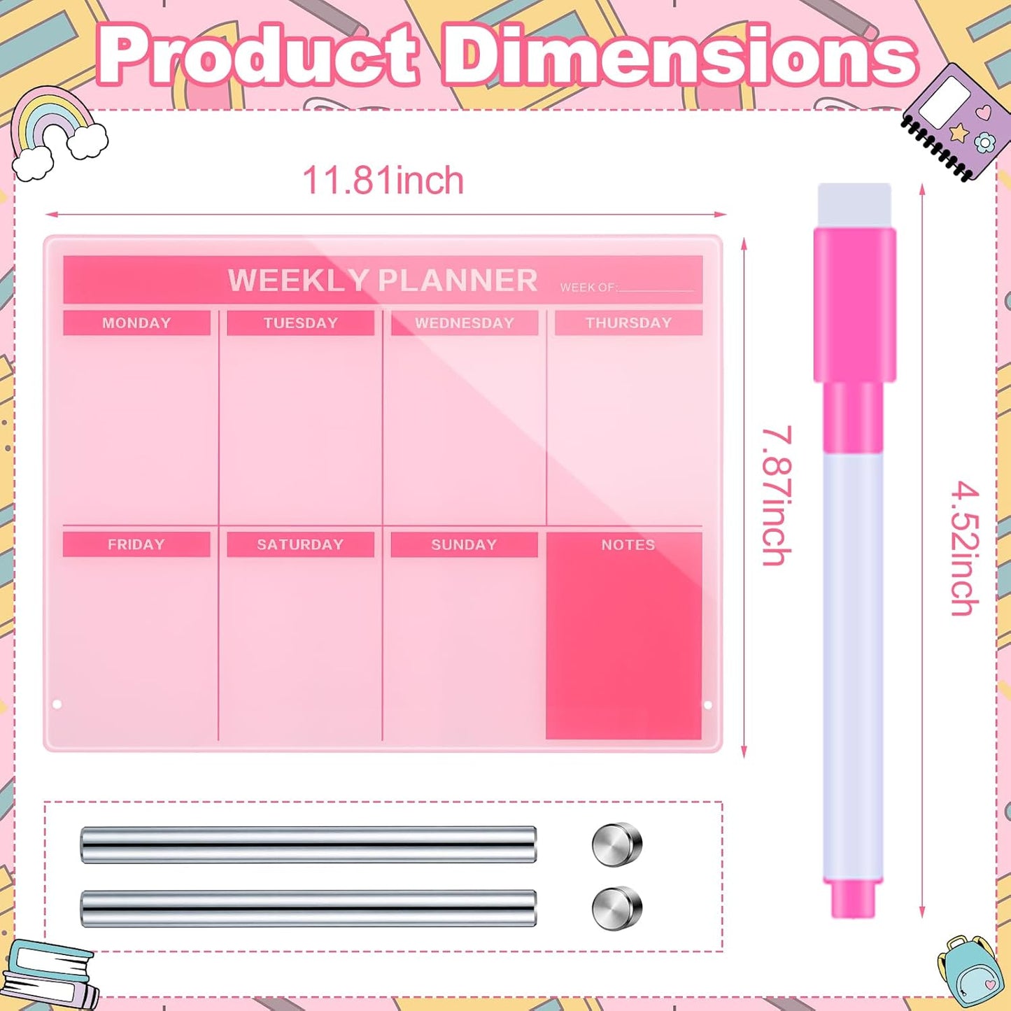 Desktop Acrylic Weekly Planner Board Acrylic Calendar Dry Erase Board with Stand to Do List Planner Boards with Daily Schedule and Markers for Family Home Office(Sage Green)