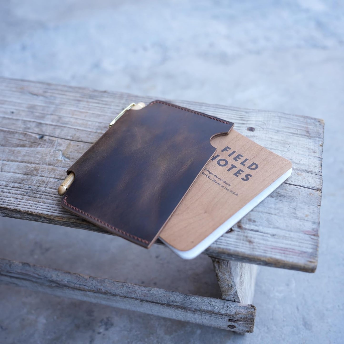 JJNUSA Distressed Genuine Leather Slim Pocket Sleeve Notepad Cover for Field Notes with travel minimalist cover Sleeve fieldnotes 3.5 "x 5.5" Cover Vertical (Darkbrown)