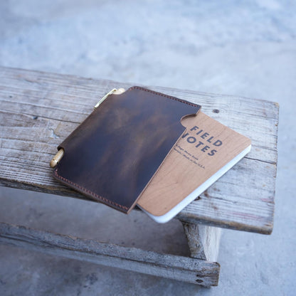 JJNUSA Distressed Genuine Leather Slim Pocket Sleeve Notepad Cover for Field Notes with travel minimalist cover Sleeve fieldnotes 3.5 "x 5.5" Cover Vertical (Darkbrown)